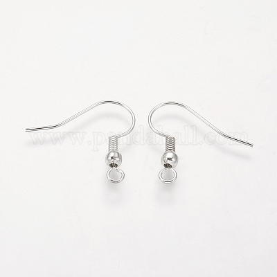 真鍮のピアスフック  耳ワイヤー  水平ループ付き  ニッケルフリー  銀色のメッキ  19mm  穴：1.5mm  ピン：0.7mm&nbsp;X-KK-Q261-4-NF-1