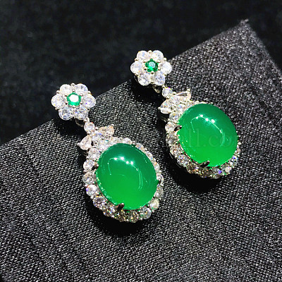 Natural Chalcedony Oval Dangle Stud Earrings&nbsp;G-S001-07P-1