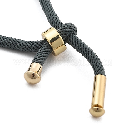 コットンコードブレスレット  真鍮のパーツと  ゴールドカラー  スレートグレイ  8-1/2インチ（21.5cm）〜9インチ（23cm）&nbsp;BJEW-F360-B31-1