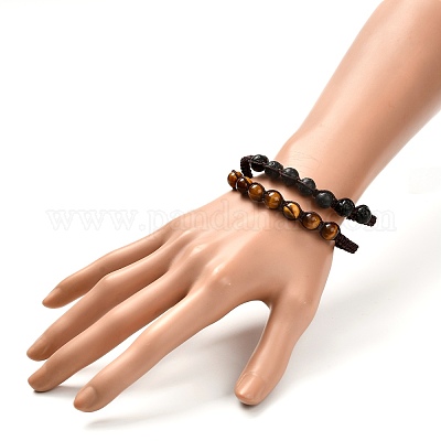 男性女性のために設定された石編みビーズブレスレット 天然溶岩と天然