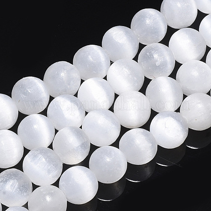 天然セレナイトビーズ連売り ラウンド 10mm 穴：1.2mm 約37個/連 15.94