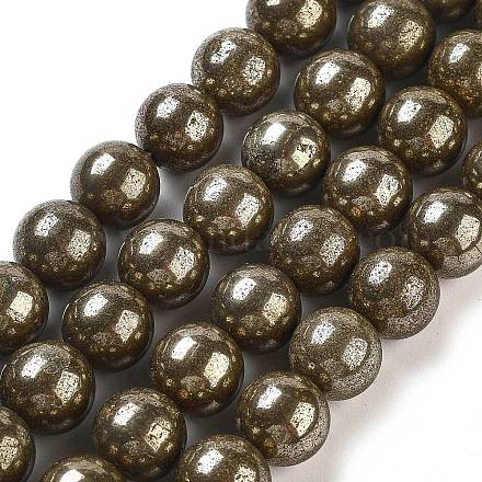 Natural Pyrite Round Beads Strands G-F197-10-10mm-1