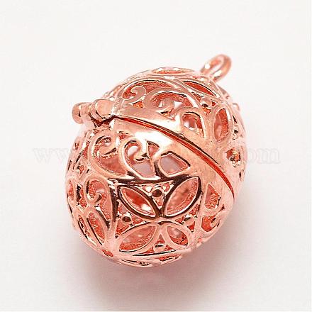 真鍮製アロマペンダント  ケージペンダント  オーバル  カドミウムフリー＆鉛フリー  ローズゴールド  24x16x18mm  穴：2mm  インナーサイズ：12mm&nbsp;KK-P100-40RG-RS-1