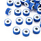 Handmade Polymer Clay Beads, Flat Round with Evil Eye, Royal Blue, 9~10x3.5~4.5mm, Hole: 1.5mm