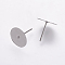 Tarnish Resistant 304 Stainless Steel Stud Earring Settings, Flat Pad Earring Post, Flat Round, Stainless Steel Color, Tray: 12mm, 12x12mm, Pin: 0.7mm