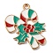 Alloy Enamel Pendants, Christmas Theme, Light Gold, Candy Cane, 24x18x1.5mm, Hole: 1.5mm